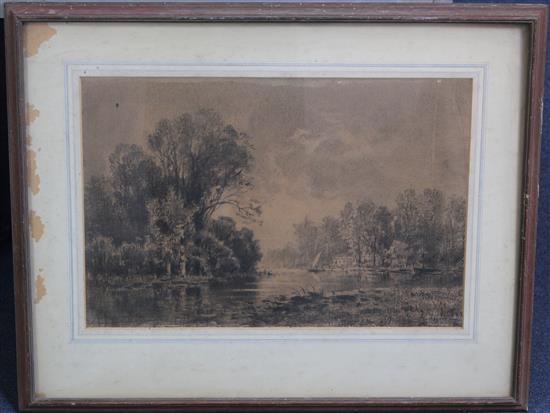 Maxime Lalanne (1827-1886) River landscape, 11 x 16.5in.